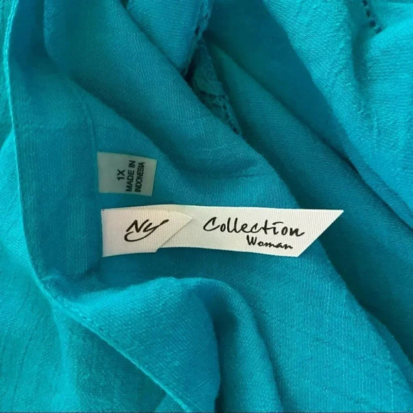 NY Collection woman 1X teal blue peasant style top NWT - Picture 7 of 7